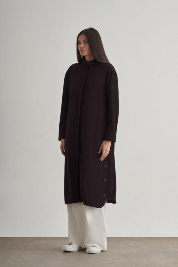 Mizalle Mizallle Çıtçıtlı Uzun Yazlık Siyah Tunik - Image 1