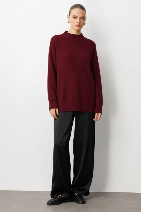 Mizalle Basic Yarım Balıkçı Bordo Triko Kazak - Image 1