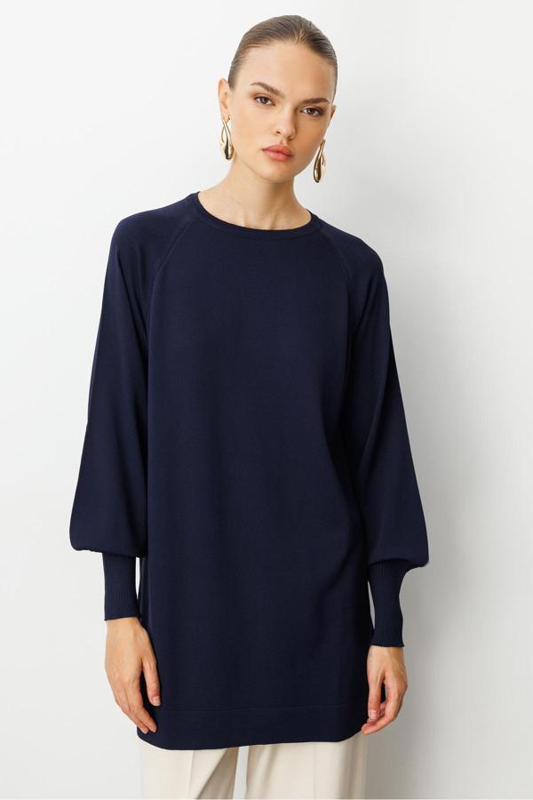 Mizalle Balon Kollu Rayon Lacivert Tunik - Image 1