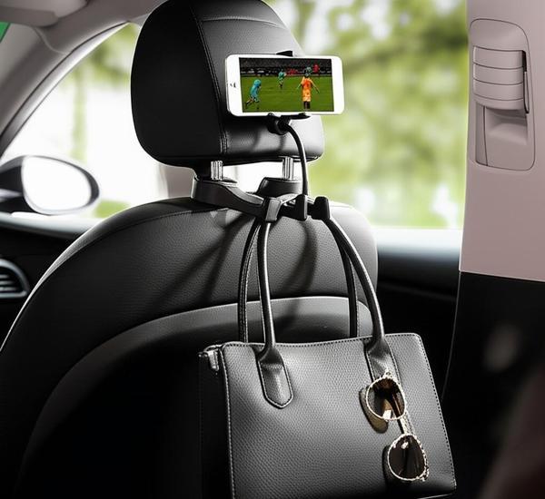 Oto Koltuk Arkası Telefon Tutucu Askılık 15kg Taşıma Kapasiteli, Çift Amaçlı Kullanım Universal Askı - Image 1