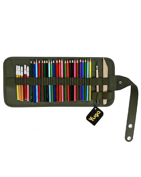 Yuga Suni Deri 36 Gözlü Rulo Kalemlik Yeşil - Image 1