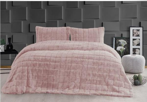 LUXE BATTANİYE YATAK ÖRTÜSÜ SETİ SQUARE PUDRA - Image 1