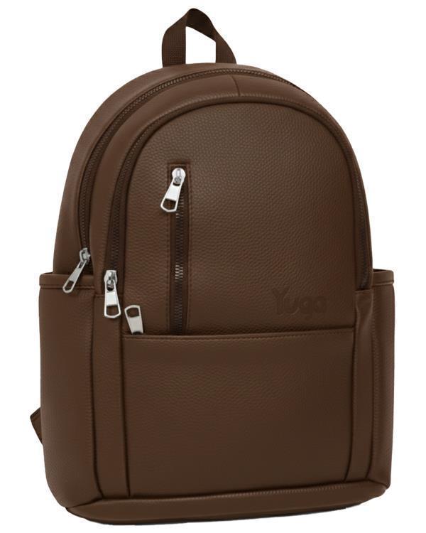 Yuga Suni Deri Dört Gözlü Sırt Çantası Kahverengi - Image 1