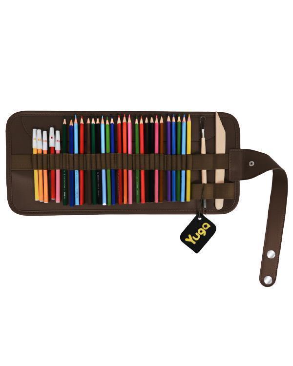 Yuga Suni Deri 36 Gözlü Rulo Kalemlik Kahverengi - Image 1