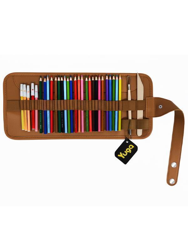 Yuga Suni Deri 36 Gözlü Rulo Kalemlik Taba - Image 1