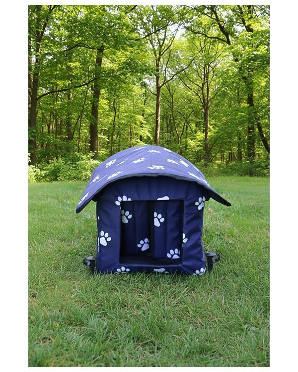 Yuga Pati Desenli Lacivert Kedi Evi Isı ve Yağmur Korumalı - Image 1