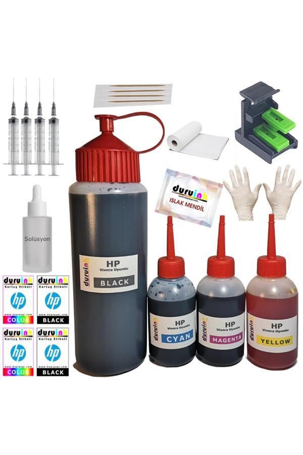 Duruink Hp 1410Xi 1415 1417 (21 22) Kartuş Dolum Seti 500Ml Siyah+3X100Ml Renkli Mürekkep - Image 1