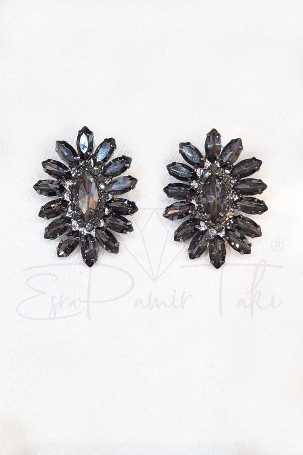 Füme Kristal Taş Abiye Küpe - Image 1