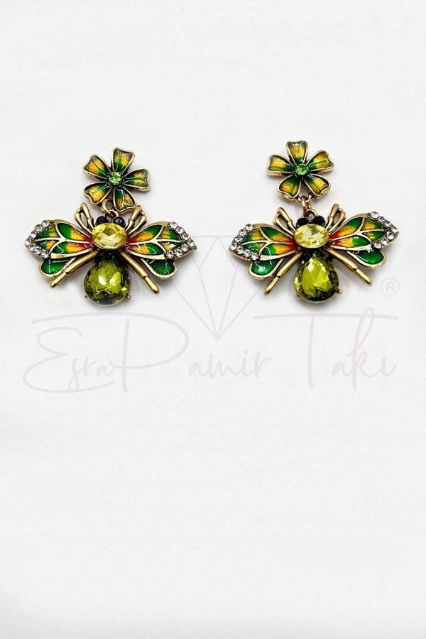 Zirkon Taşlı Sallantılı Yeşil Kelebek Küpe - Image 1