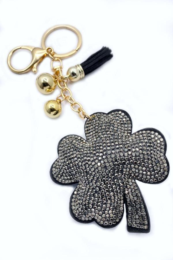 Siyah Renk Taşlı Yonca Anahtarlık Ve Çanta Süsü - Image 1
