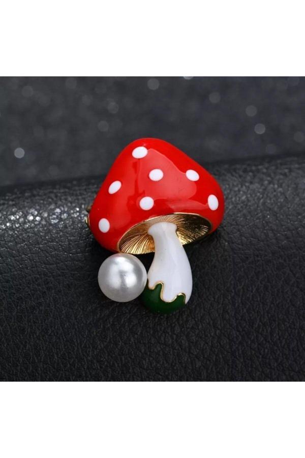 Kırmızı Incili Mantar Broş - Image 1
