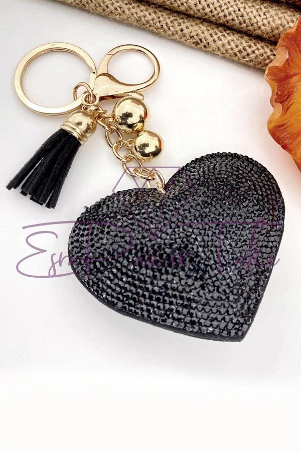 Siyah Taşlı Kalp Anahtarlık Ve Çanta Süsü - Image 1