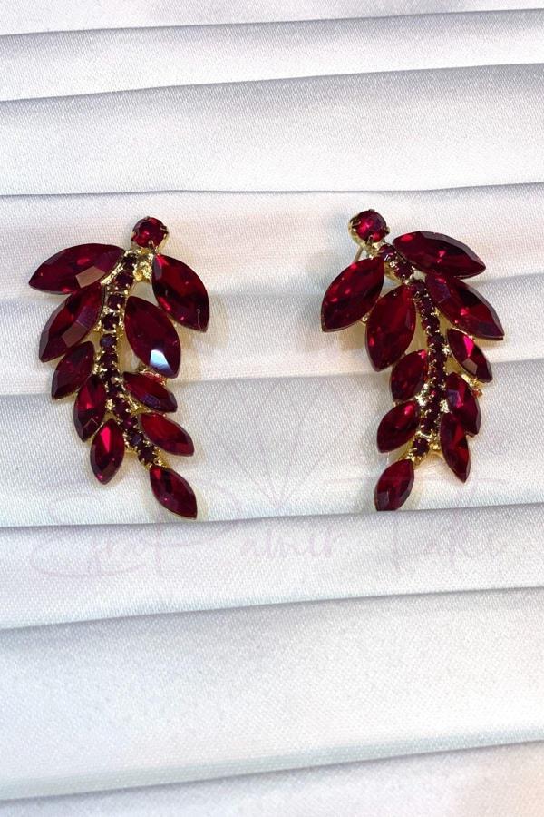 Kırmızı Kristal Taş Abiye Küpe - Image 1