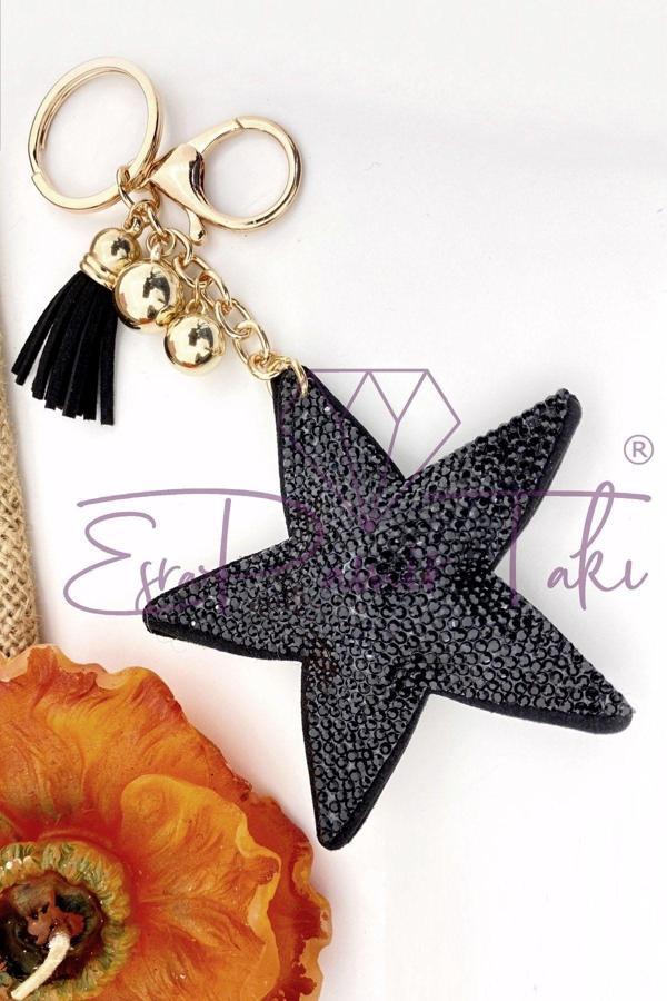 Siyah Taşlı Yıldız Anahtarlık Ve Çanta Süsü - Image 1