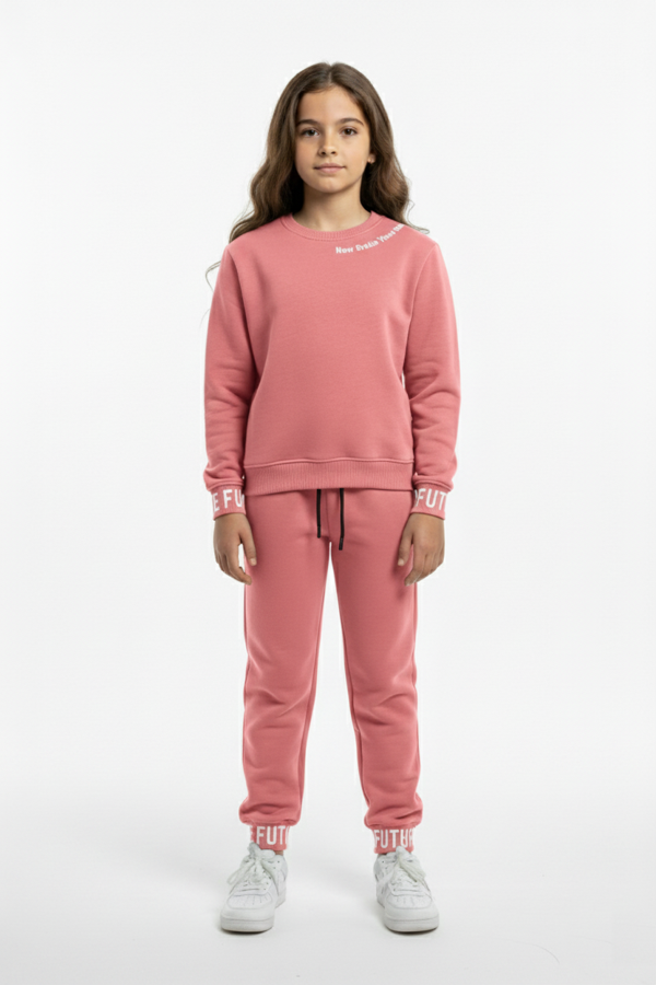 3iplik İçi Polarlı Baskılı Kız Çocuk Eşofman MNK416053 SOMON - Image 1