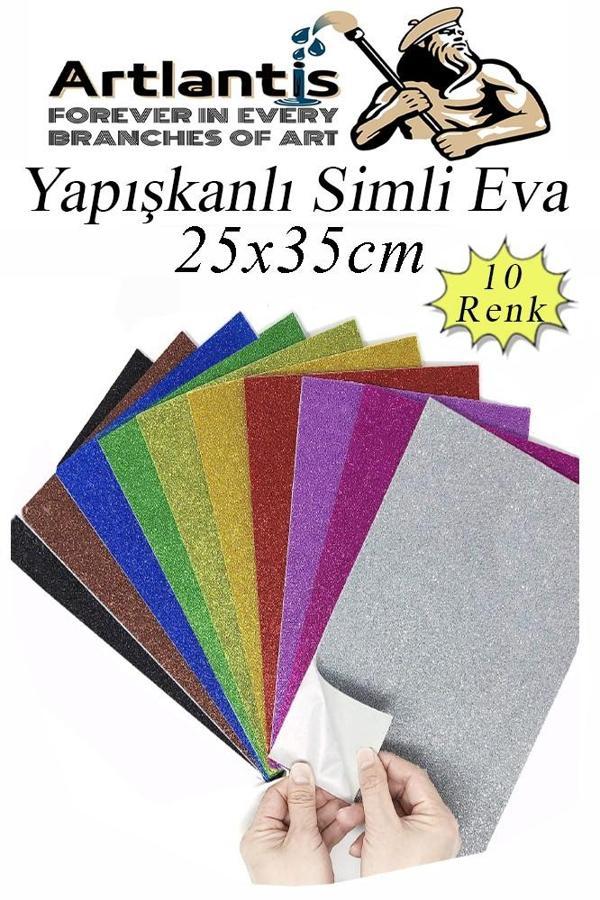 Simli Yapışkanlı Eva 25x35 cm 10 Renk 1 Paket Yapışkanlı Eva Süngeri 10'lu Okul Kreş Anasınıfı Elişi Etkinlikleri - Image 1