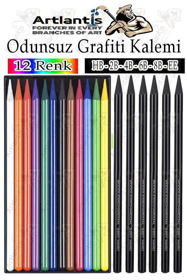 Odunsuz Grafiti Kalemi 12 Renk ve 6 Siyah 1 Paket Odunsuz Kömür Kalemi Füzen Çizim Eskiz Kalemi Karakalem Kalemi - Image 1