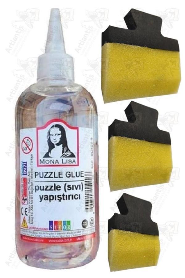 Puzzle Yapıştırıcı 250 ml 1 Adet ve Yassı Patpat Sünger Fırça Seti 3 lü Monalisa Yapboz Pazıl Yapıştırıcısı Şeffaf - Image 1