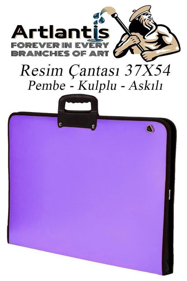 Lila Resim Çantası Fermuarlı Kulplu 37x54 cm 1 Adet Teknik Resim Dosya Çantası 35x50 cm Askılı Proje Çantası Okul Sınıf - Image 1