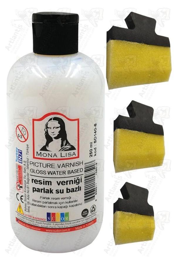 Resim Verniği 250 ml Su Bazlı 1 Adet ve Yassı Patpat Sünger Fırça Seti 3 lü 1 Paket Resim Parlatıcı Vernik Hobi Sanat - Image 1