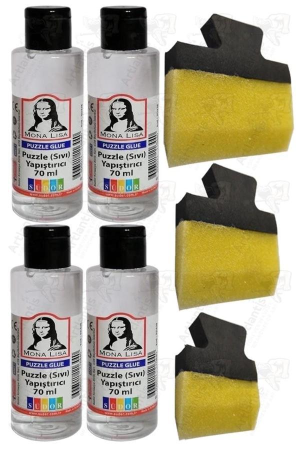 Puzzle Yapıştırıcı 70 ml 4 Adet ve Yassı Patpat Sünger Fırça Seti 3 lü Monalisa Yapboz Pazıl Yapıştırıcısı Şeffaf - Image 1