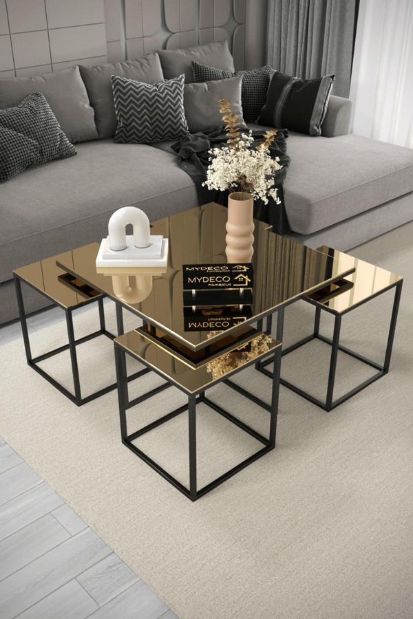 Home Plus Mobilya Zagreb 5'Li Siyah Bronz Aynalı & Bohem Sehpa & Zigon Sehpa & Orta Sehpa & Modern Sehpa Takımı - Image 1