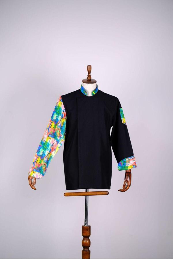 Burak Alday Shoes Aşçı Ceketi İthal Kumaş Desenli Unisex Çıtçıtlı Uzun Kollu Chef Aşçı Mutfak Ceketi - Image 1