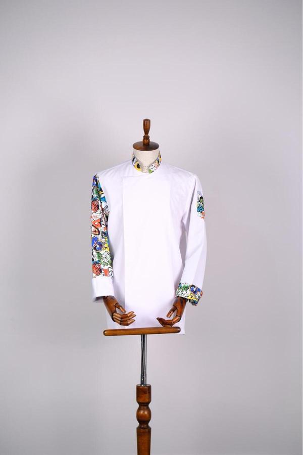 Burak Alday Shoes Aşçı Ceketi İthal Kumaş Desenli Unisex Çıtçıtlı Uzun Kollu Chef Aşçı Mutfak Ceketi - Image 1