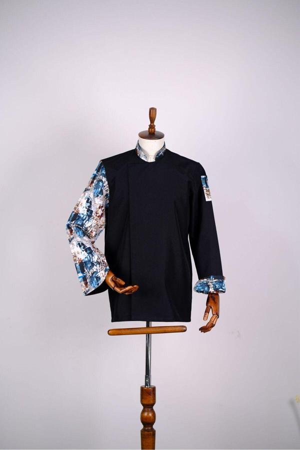 Burak Alday Shoes Aşçı Ceketi İthal Kumaş Desenli Unisex Çıtçıtlı Uzun Kollu Chef Aşçı Mutfak Ceketi - Image 1