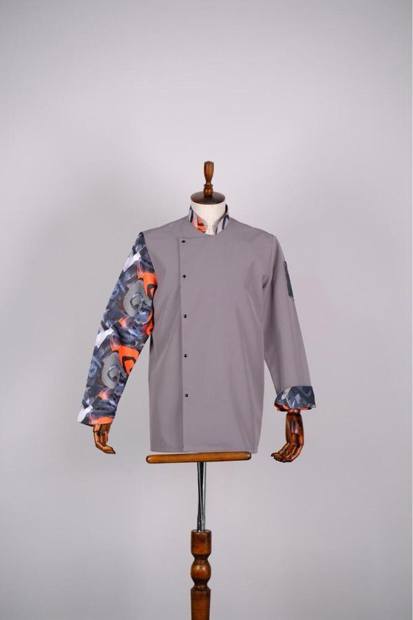 Burak Alday Shoes Aşçı Ceketi İthal Kumaş Desenli Unisex Çıtçıtlı Uzun Kollu Chef Aşçı Mutfak Ceketi - Image 1