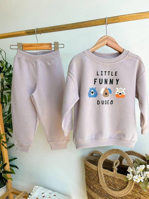 Little Funny Dudes Baskılı Bebek Takım – Sweatshirt & Eşofman Altı - Image 1
