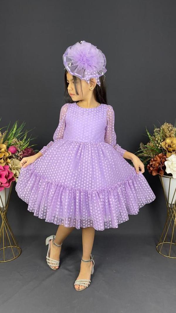 Katkat Prenses Dantel Tokalı Kız Çocuk Elbise MNK0306 LİLA - Image 1