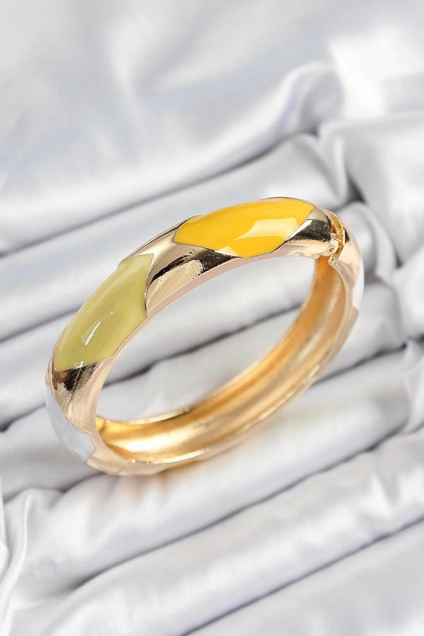 Pirinç Beyaz Yeşil Sarı Mineli Baklava Model Gold Renk Kadın Kelepçe - Image 1