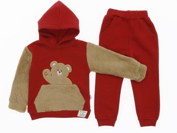 TAKIM KOL WELSOFT AYILI ÜÇ İPLİK ŞARDONLU ALT ÜST TAKIM - MRT8151-Kırmızı-6 Yaş KIRMIZI - Image 1