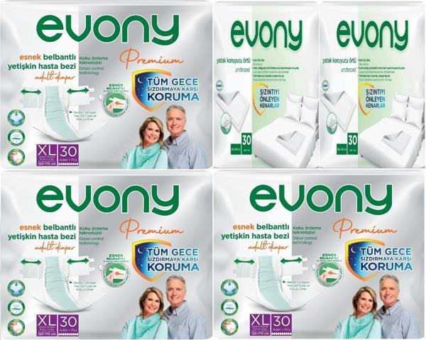 Evony Premium Hasta Bezi Yetişkin Bel Bantlı Tekstil Yüzey XL 90 Adet + Yatak Koruyucu Örtü 60 Adet - Image 1