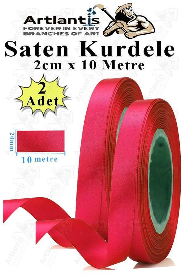 Kırmızı Kurdele Saten 2 Cm 10 Metre 2 Adet Saten Kurdela Parlak Hediye ve Süsleme Şeridi Süs Paketleme Çiçek Saç El - Image 1