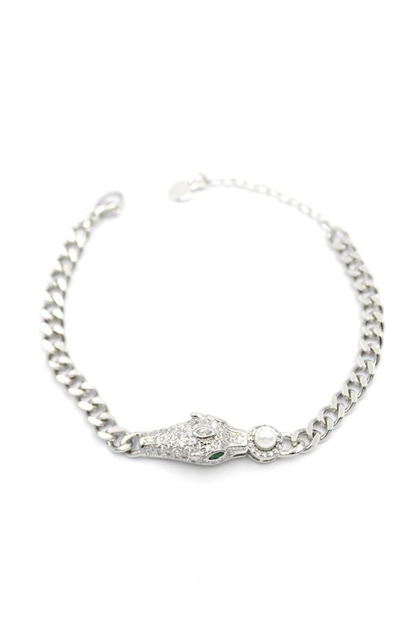 Zirkon Taşlı Leopar Bileklik - Gümüş - Image 1