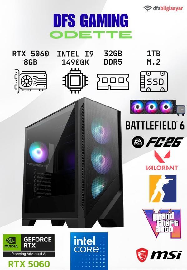 DFS GAMING ODETTE INTEL I9 14900K-B760M WIFI-RTX 5060-32GB DDR5 RAM-1TB M.2 SSD-OYUNCU BİLGİSAYARI - Image 1