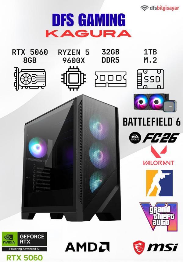 DFS GAMING KAGURA RYZEN 5 9600X-B650M-RTX 5060-32GB DDR5 RAM-1TB M.2 SSD-OYUNCU BİLGİSAYARI - Image 1