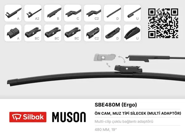 SİLECEK SÜPÜRGESİ MUZ TİPİ 480MM A. BC.C2.D VE U TİPİ KOLLAR ICIN MULTİ ADAPTORLÜ - Image 1