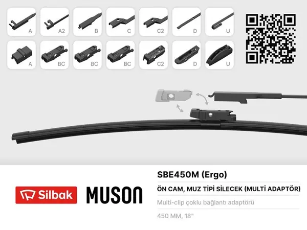 SİLECEK SÜPÜRGESİ MUZ TİPİ 450MM A. BC.C2.D VE U TİPİ KOLLAR ICIN MULTİ ADAPTORLÜ - Image 1