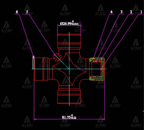 İSTAVROZ MAFSAL (ŞAFT) STAREX 2002-2008 / BONGO K2500 (28MM 10 82MM DIŞTAN SEGMAN) GU 1000 - Image 1