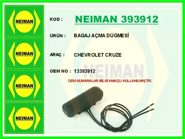 BAGAJ AÇMA DÜĞMESİ CHEVROLET CRUZE 13393912 - Image 1