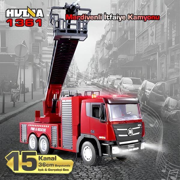 HUINA 1361 1/18 15CH RC Model Uzaktan Kumandalı Merdivenli Yangın Söndürme İtfaiye Kamyonu İş Makinesi Ses &Işık Sistemi - Image 1
