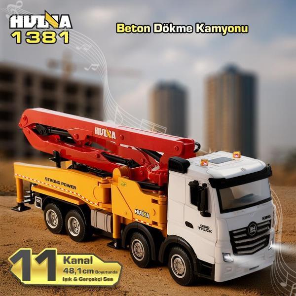 HUINA 1381 1/18 11CH Beton Çimento Dökme Kamyonu İş Makinesi İnşaat Uzaktan Kumandalı RC Model Gerçekçi Ses&Işık Sistemi - Image 1