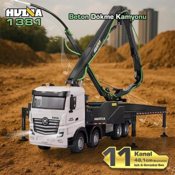 HUINA 1381 1/18 11CH Beton Çimento Dökme Kamyonu İş Makinesi İnşaat Uzaktan Kumandalı RC Model Gerçekçi Ses&Işık Sistemi - Image 1