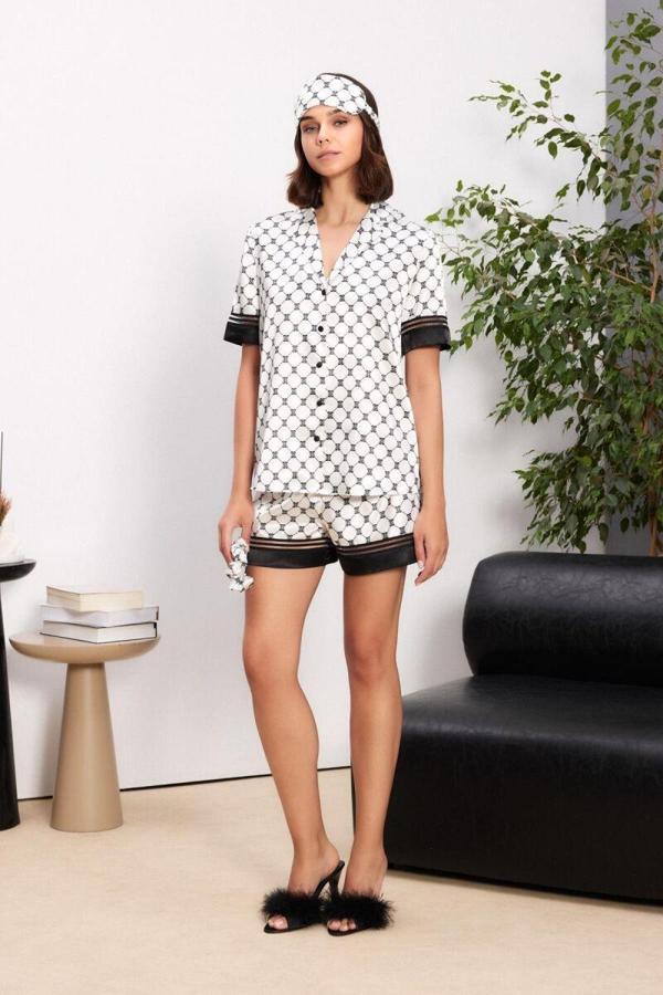 Pierre Cardin Saten Biyeli Kadın Pijama Şort Takımı 1305 Siyah - Image 1