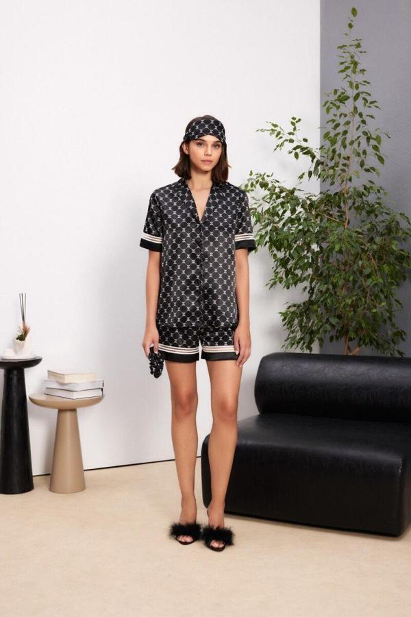 Pierre Cardin Siyah Saten Biyeli Kadın Pijama Şort Takımı 1325 - Image 1