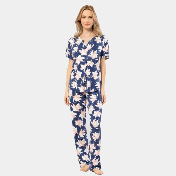 Türen Patlı Örme Kısa Kol Pijama Takımı 3606/Lacivert - Image 1