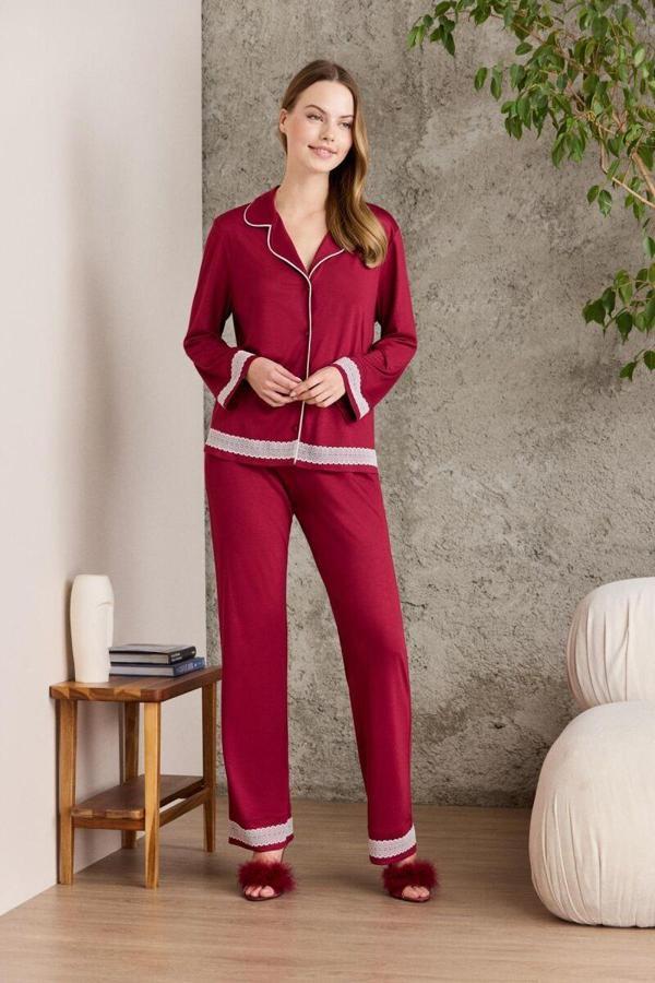 Pierre Cardin Bordo Penye Kadın Pijama Takımı 2200 - Image 1